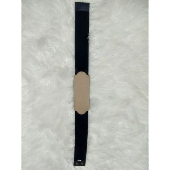 Black Gothic Rhinestone Beaded Decorative Gemstone Buckle Elastic Wide Belt - Picture 4 of 10